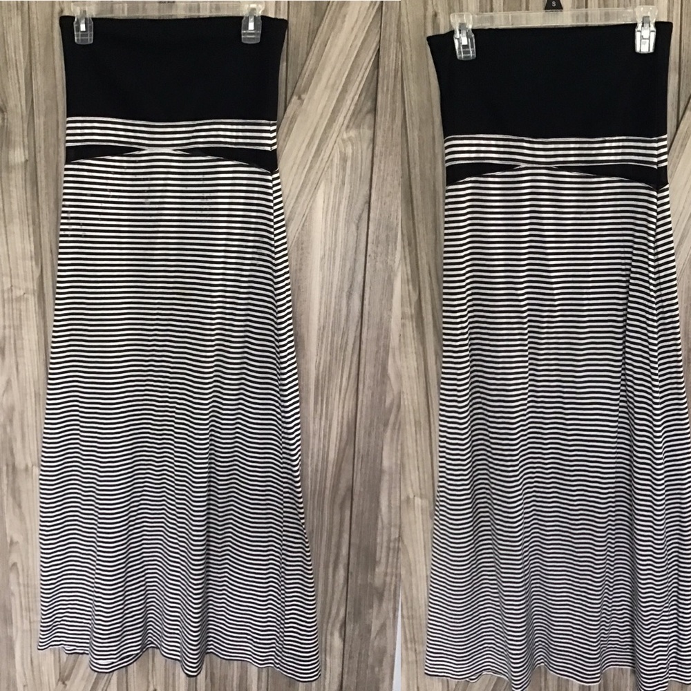 Black and white strapless maxi dress